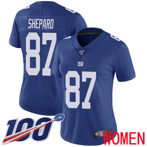 Women New York Giants 87 Sterling Shepard Royal Blue Team Color Vapor Untouchable Limited Player 100th Season Football NFL Jersey